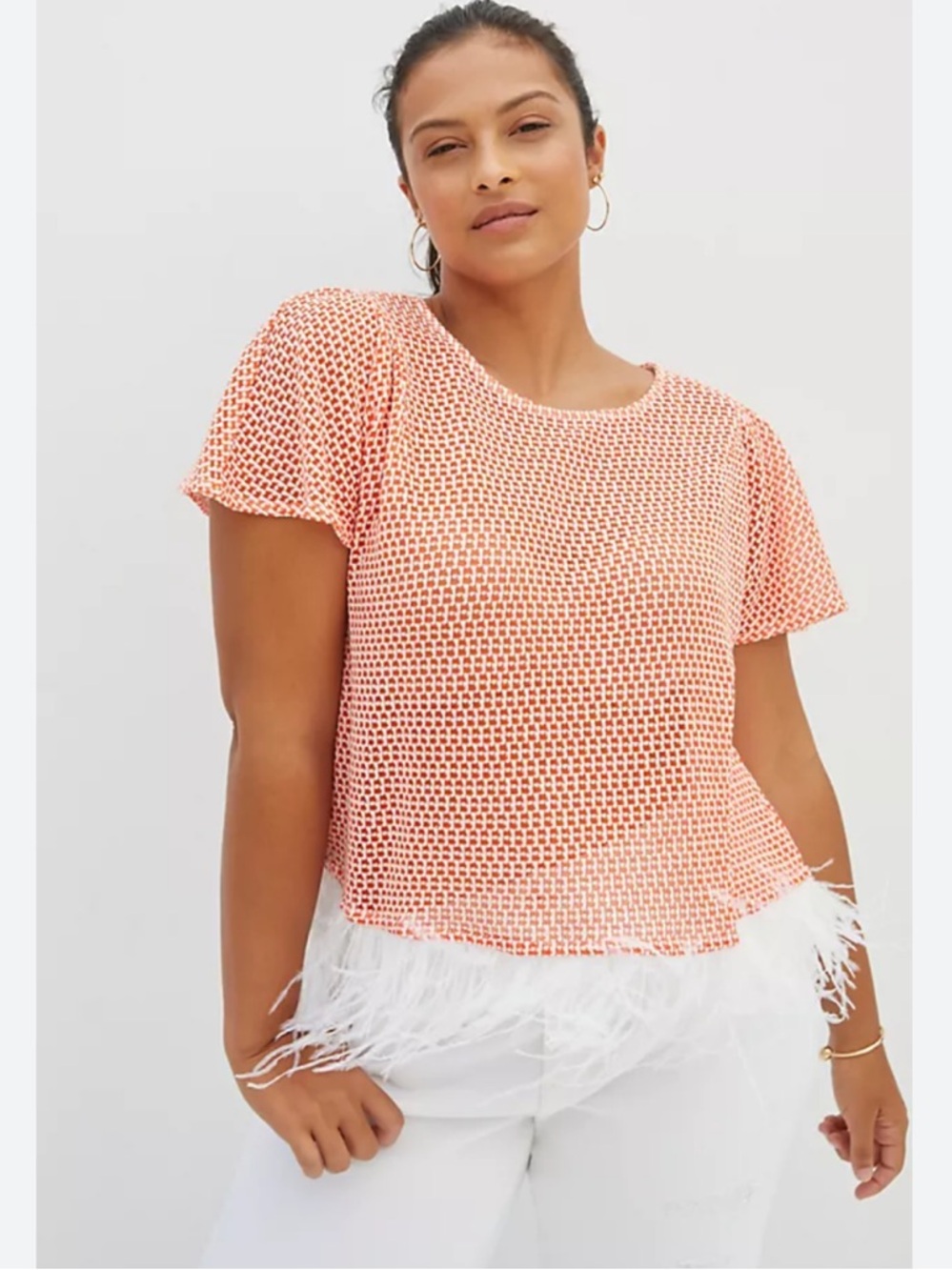 Anthropologie Eva Franco Feathered  hem Short Sleeve Top Tee, XS